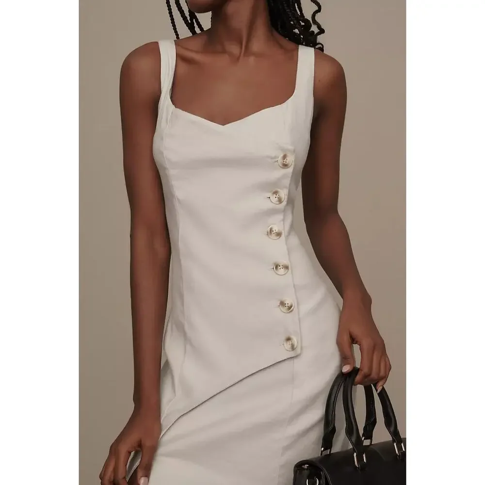 NWT Anthropologie Sleeveless Square-Neck Linen Button Wrap Dress $178 XL Gray_3